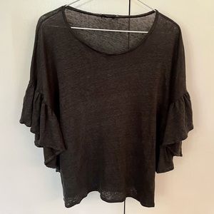 Zara Collection Charcoal Gray Flutter Sleeve Blouse